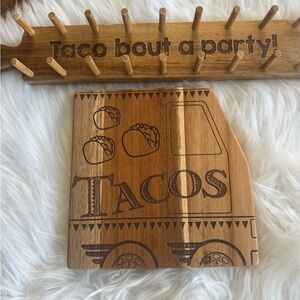 Wooden Taco Holder and Cutting Board Set